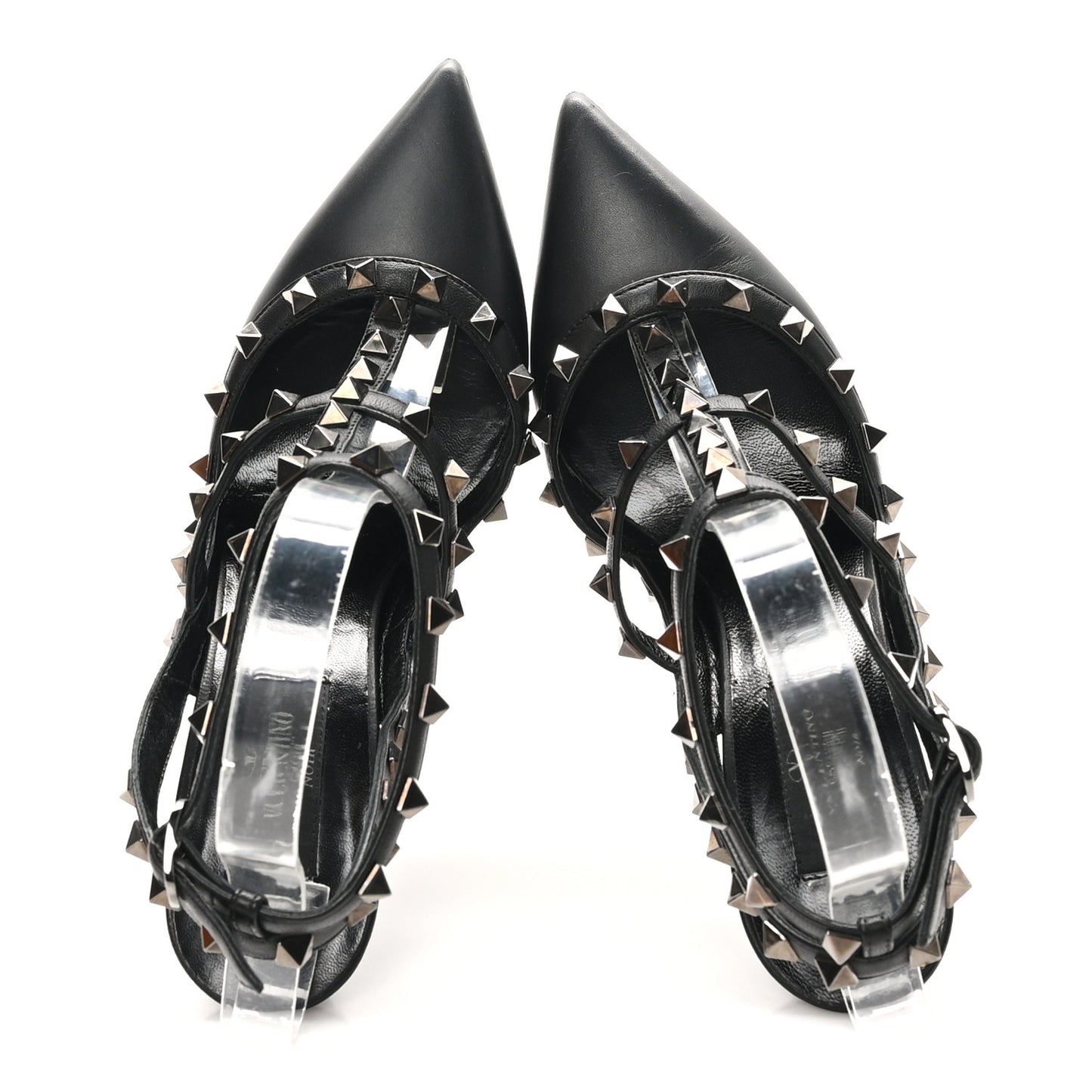 Calfskin Nappa Rockstud Ankle Strap 100mm Pumps 37 Black