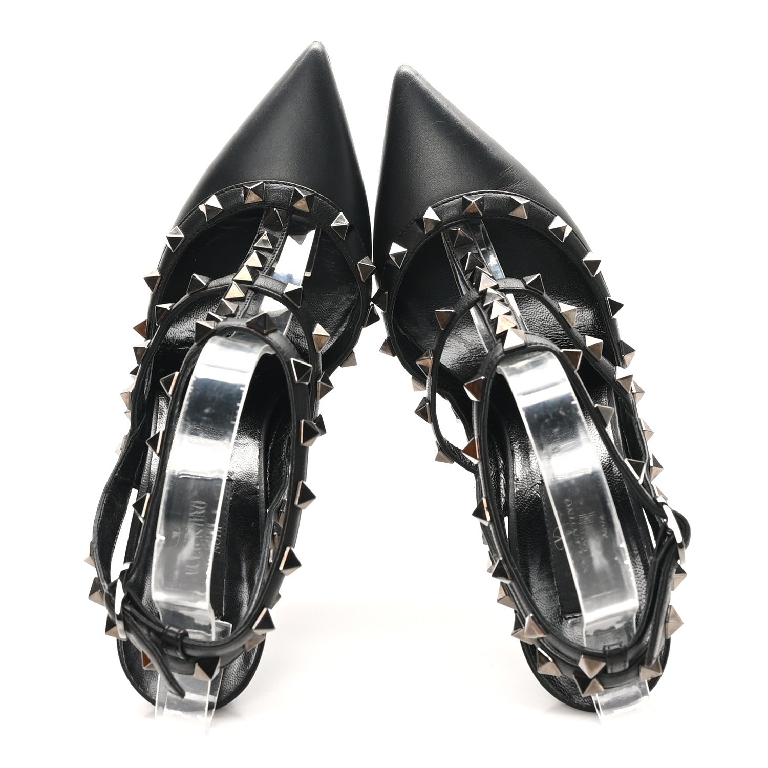 Valentino Garavani Calfskin Nappa Rockstud Ankle Strap 100mm Pumps 37 Black 2 of 10