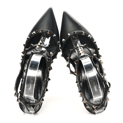 Valentino Garavani Calfskin Nappa Rockstud Ankle Strap 100mm Pumps 37 Black 2 of 10