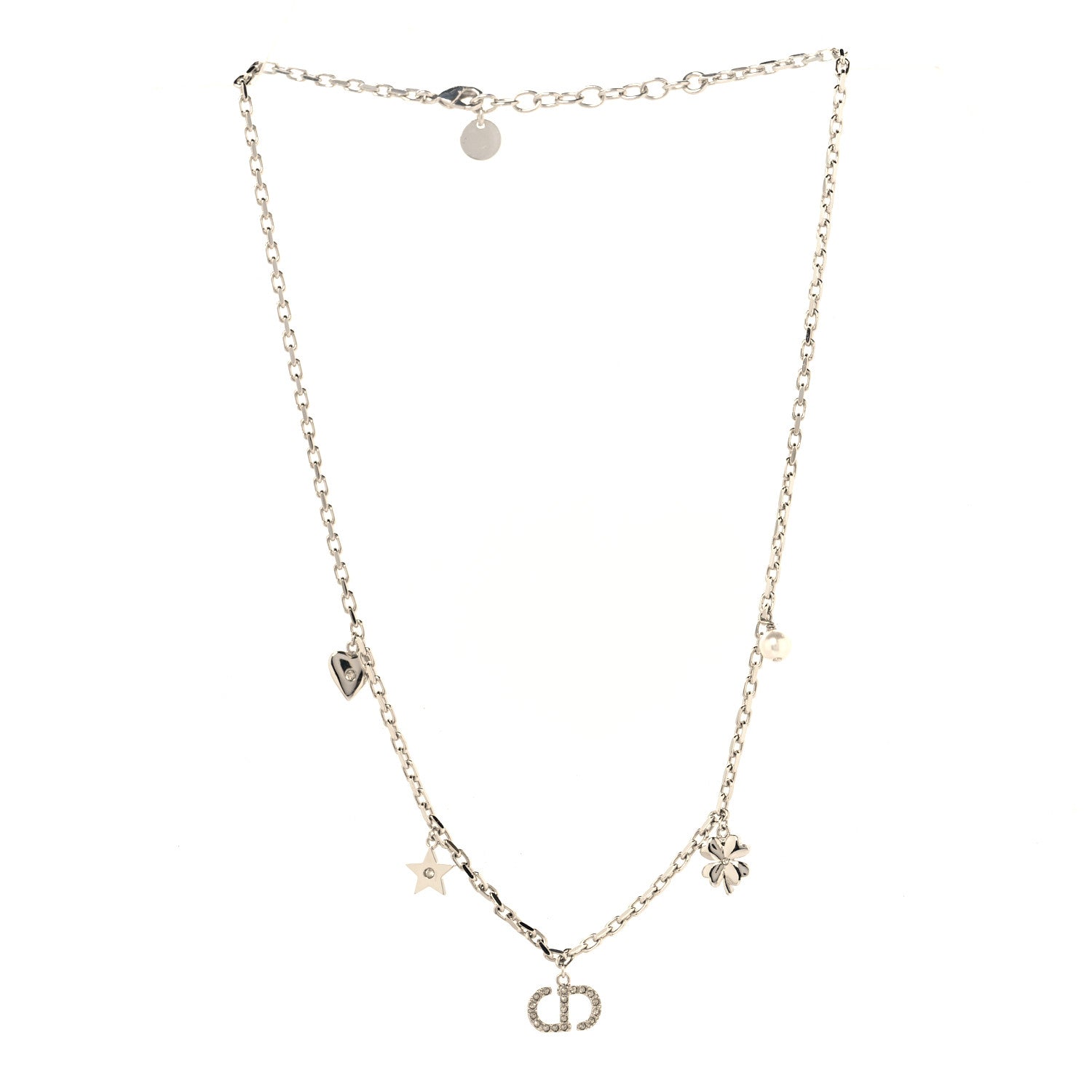Christian Dior Crystal Petit CD Lucky Charms Necklace Silver 3 of 5