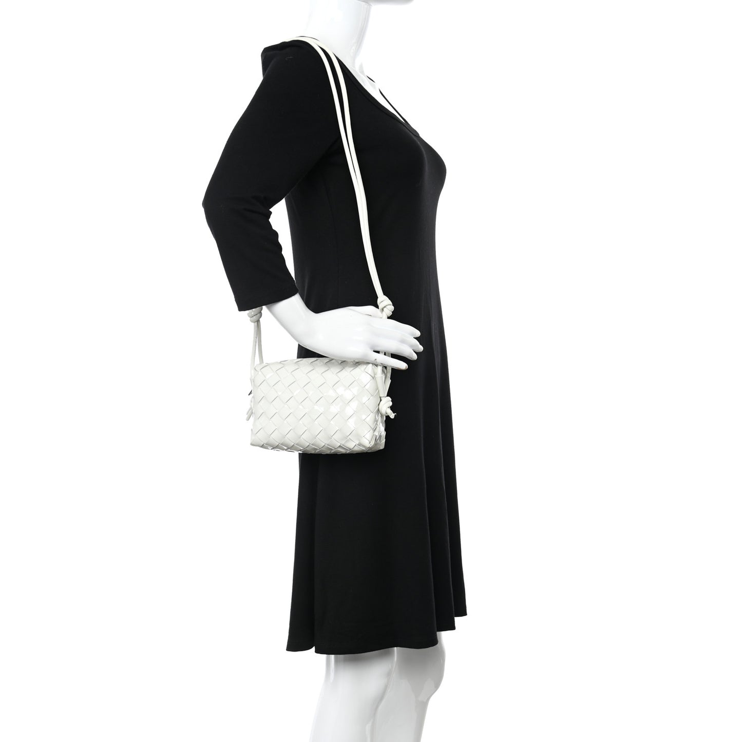 Patent Nappa Intrecciato Mini Loop Camera Bag White