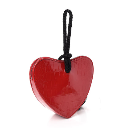 Saint Laurent Patent Crocodile Embossed Sac Coeur Heart Shaped Clutch Red 3 of 8