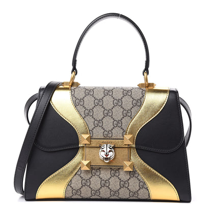 Gucci GG Supreme Monogram Small Osiride Top Handle Bag Black Gold 1 of 12