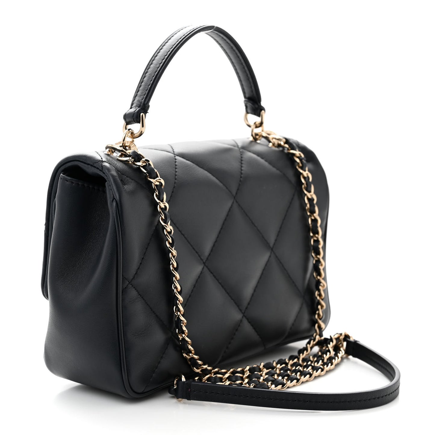 Lambskin Quilted Small Easy Carry Flap Navy