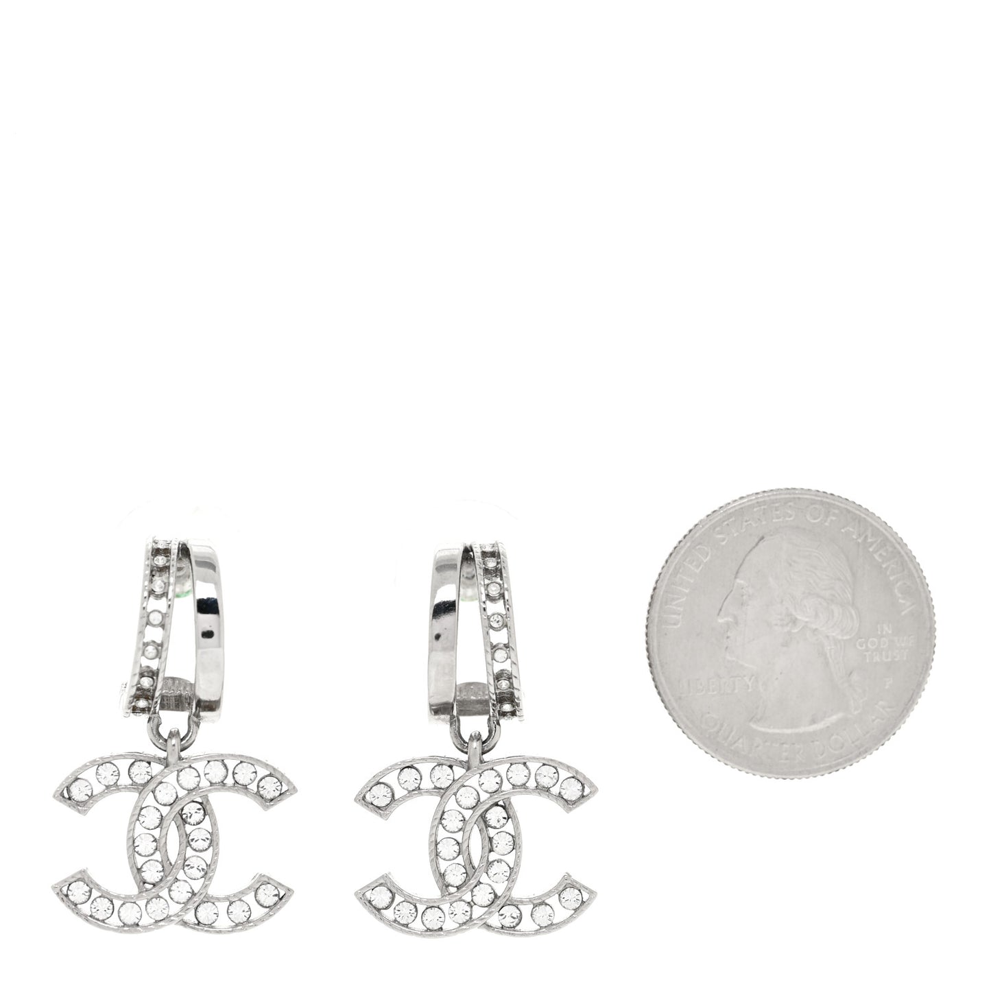 Crystal CC Drop Earrings Silver
