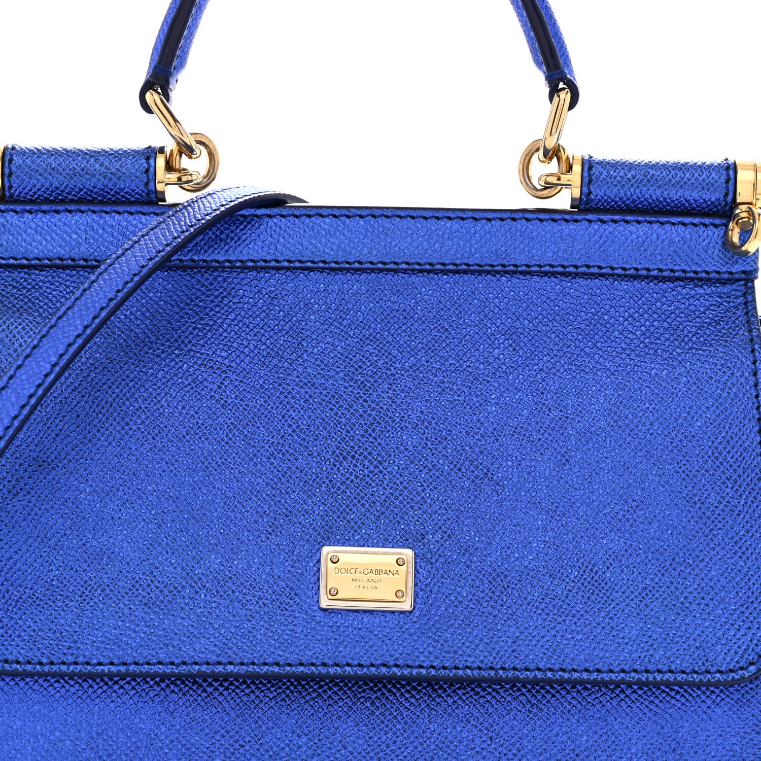 Dolce & Gabbana Metallic Dauphine Small Miss Sicily Satchel Blue 8 of 11