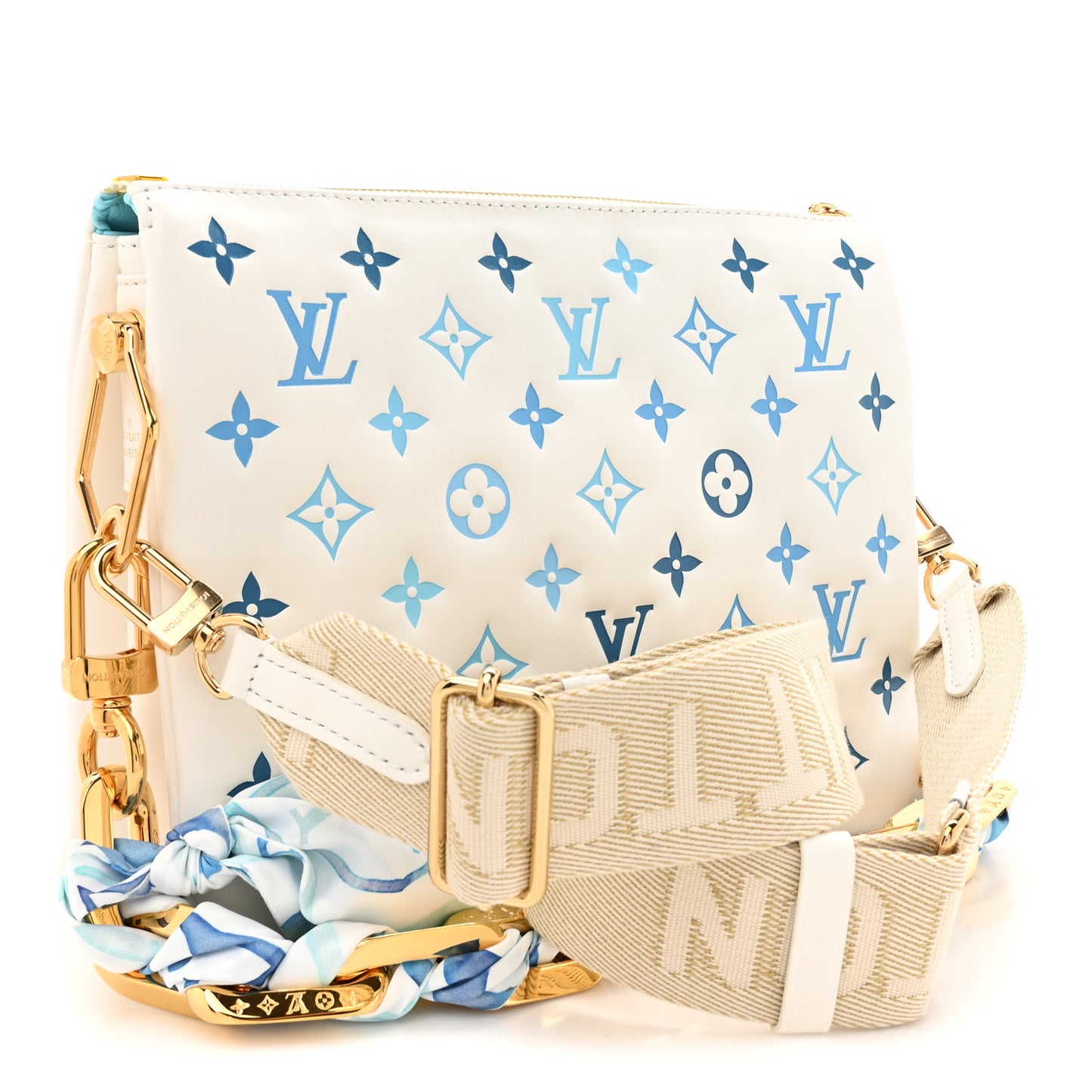 Lambskin Embossed Monogram Tricolor By The Pool Coussin PM White Blue