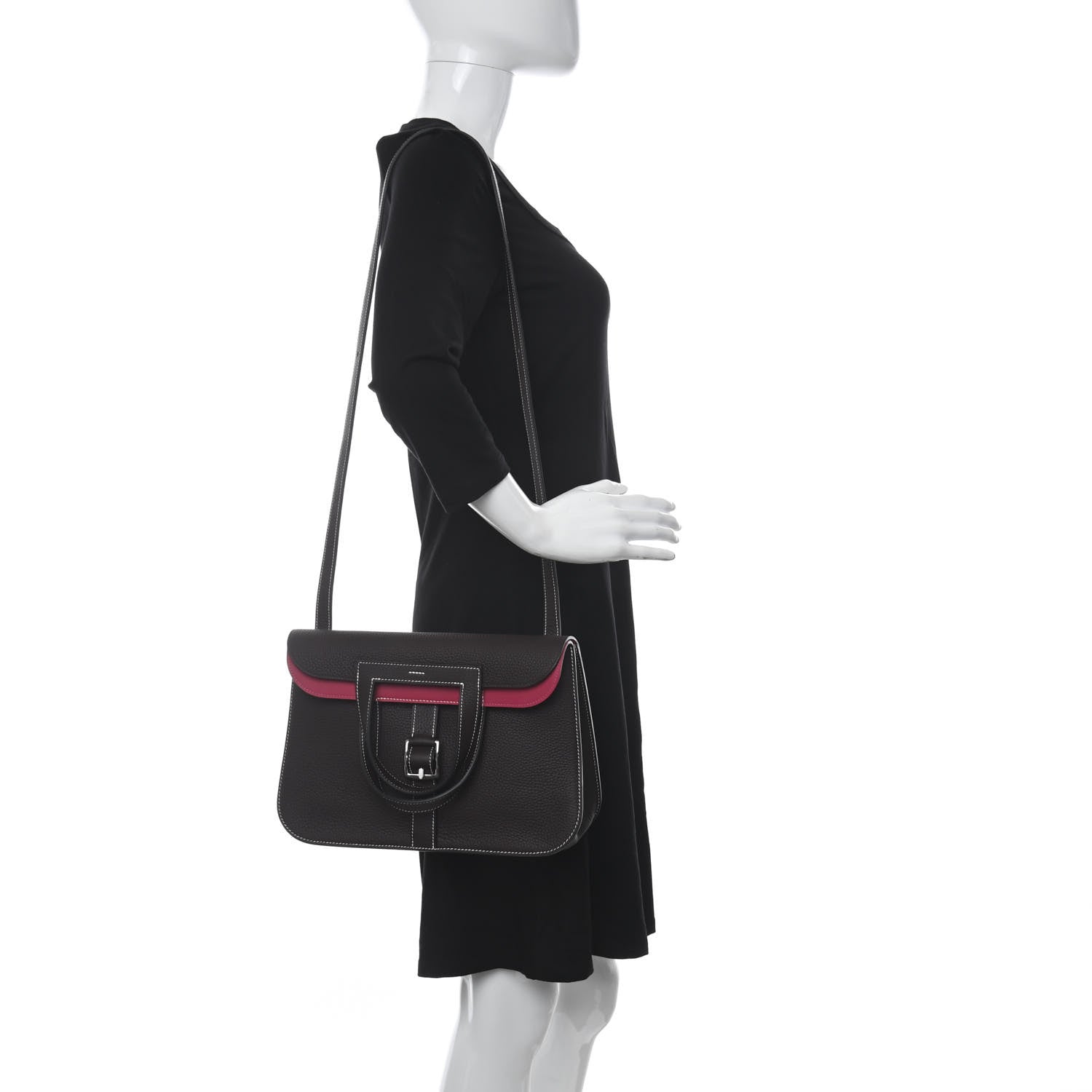 Hermes Taurillon Clemence Verso Halzan 31 GM Rouge Sellier Framboise 2 of 11