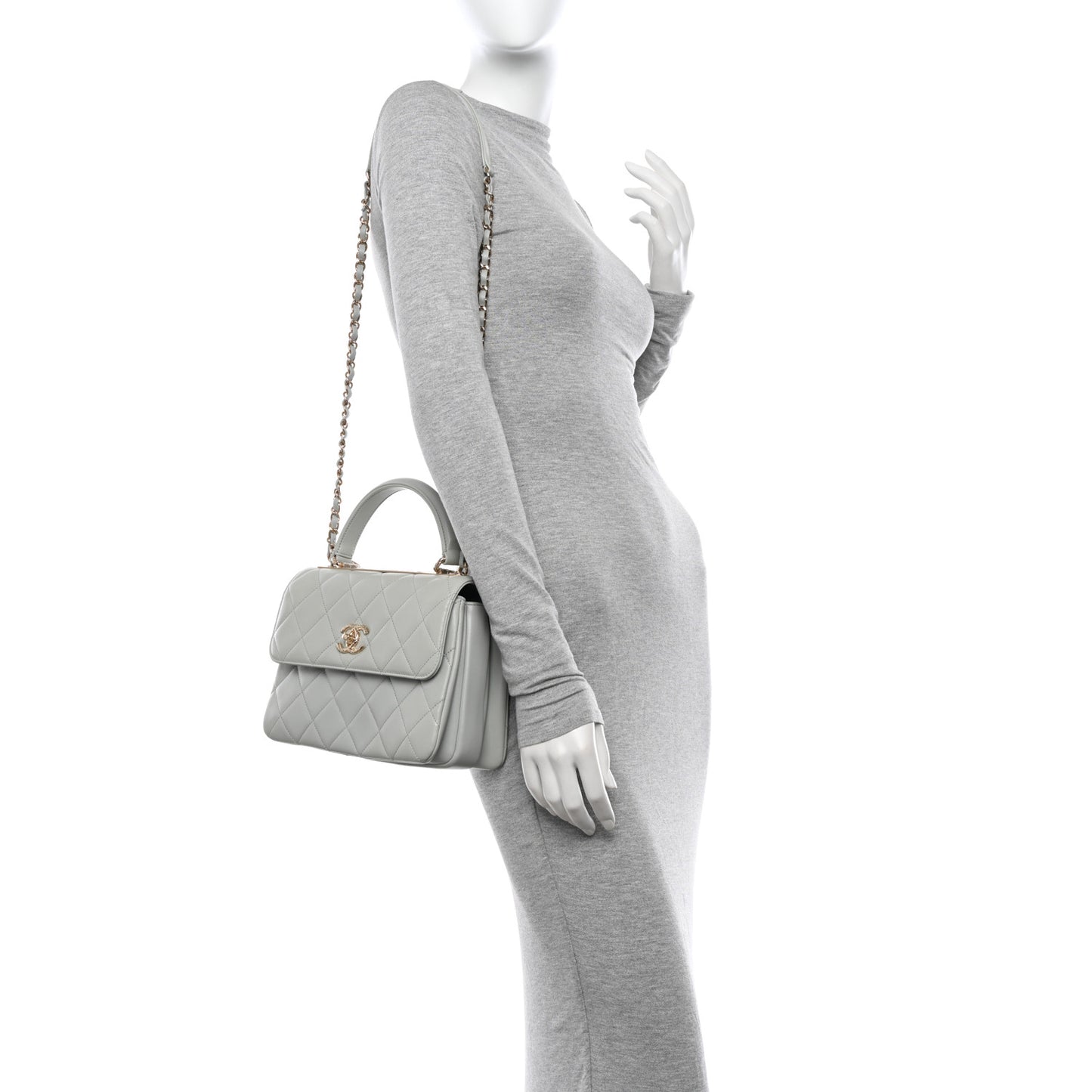 Lambskin Quilted Small Trendy CC Flap Dual Handle Bag Light Grey