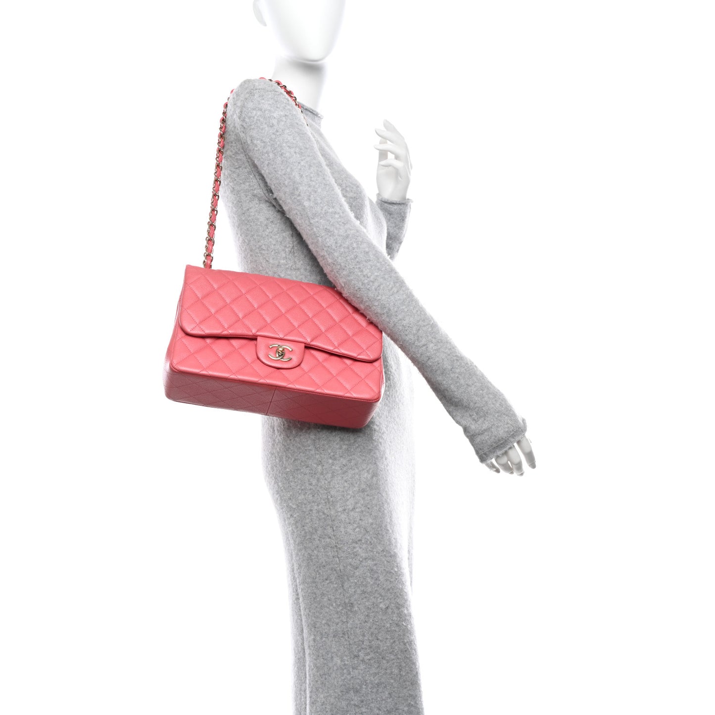 Caviar Quilted Jumbo Double Flap Dark Pink