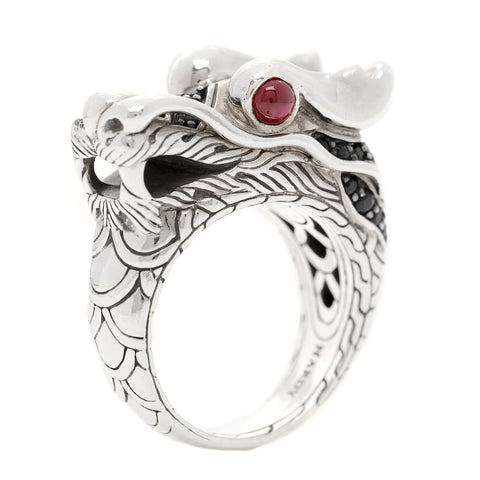 Sterling Silver Black Sapphire Ruby Naga Dragon Ring 54 7