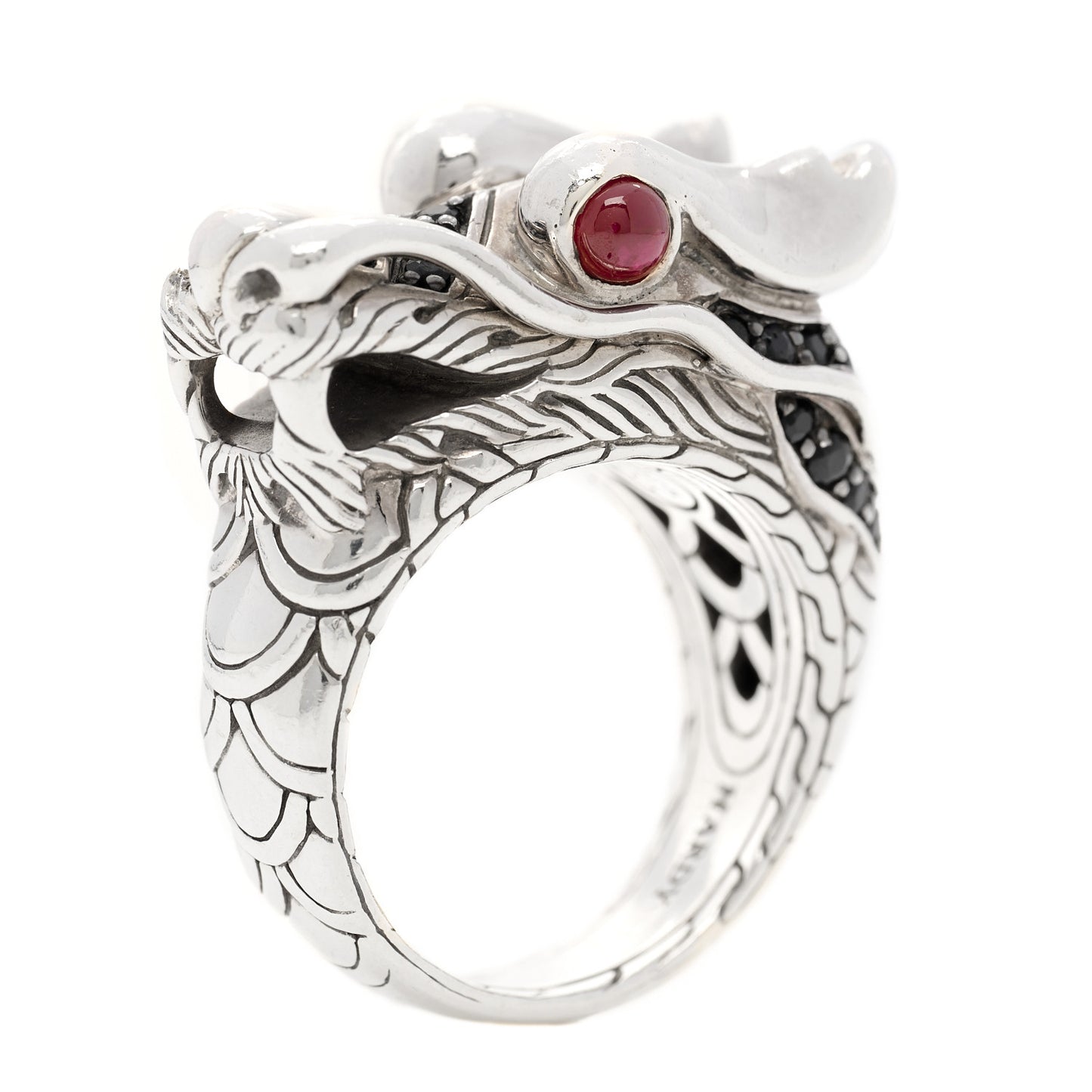 Sterling Silver Black Sapphire Ruby Naga Dragon Ring 54 7