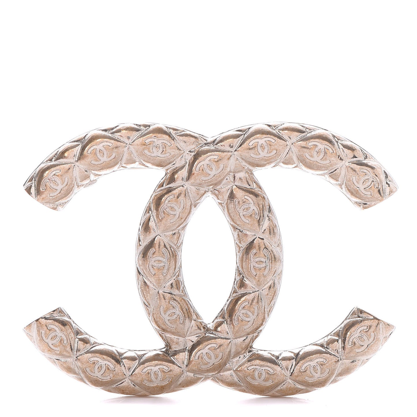 Metal CC Diamond Quilted Brooch Light Gold
