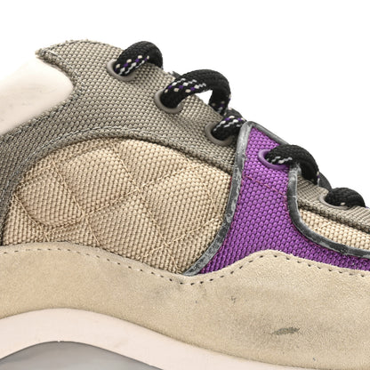 Chanel Fabric Suede Calfskin Womens CC Sneakers 38.5 Beige Dark Beige Purple 10 of 11