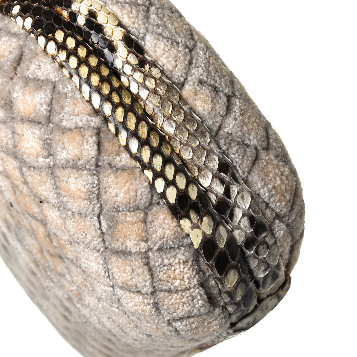 Velvet Intreccio Snakeskin Knot Clutch Grey Beige