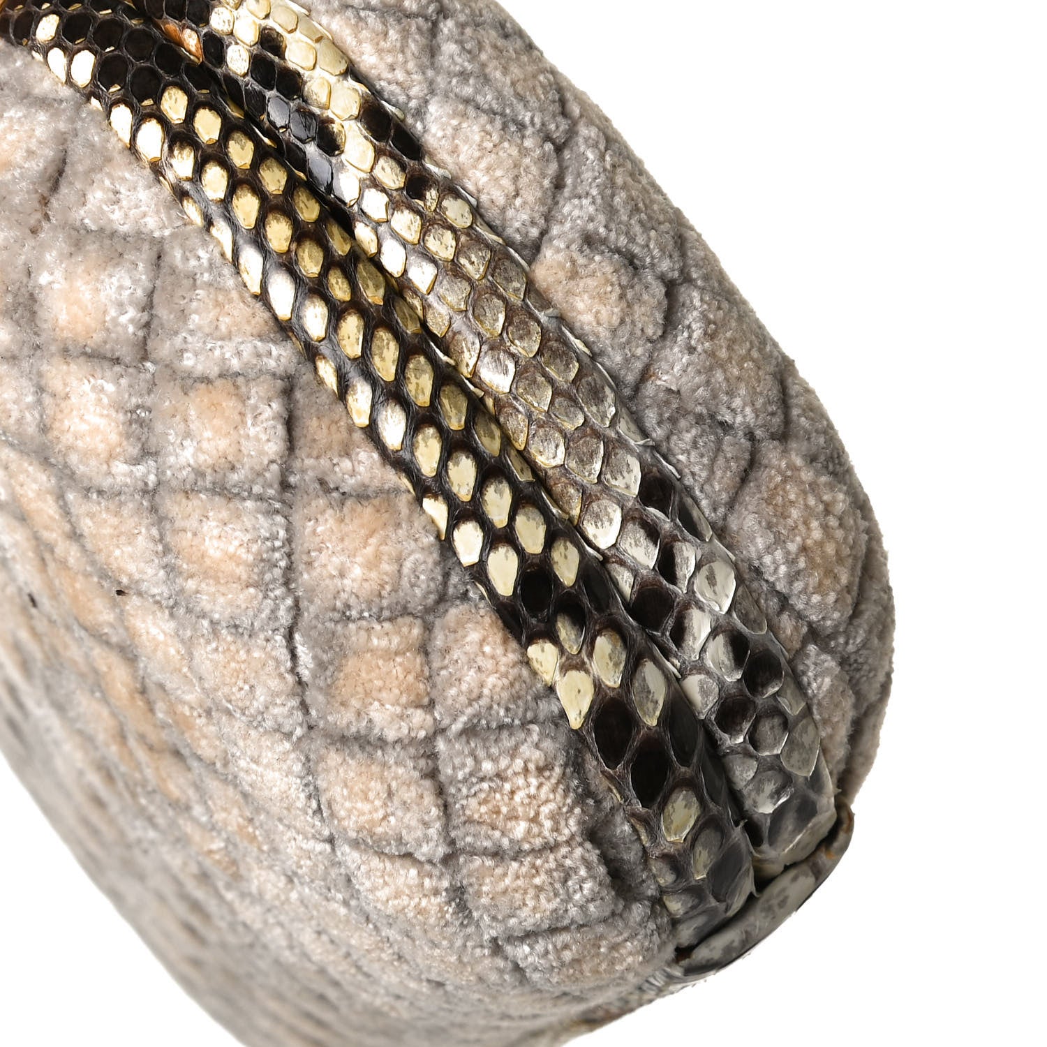 Bottega Veneta Velvet Intreccio Snakeskin Knot Clutch Grey Beige 7 of 9