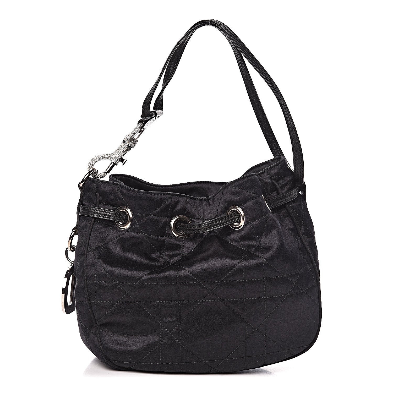 Christian Dior Satin Crystal Cannage Drawstring Bag Black 1 of 14