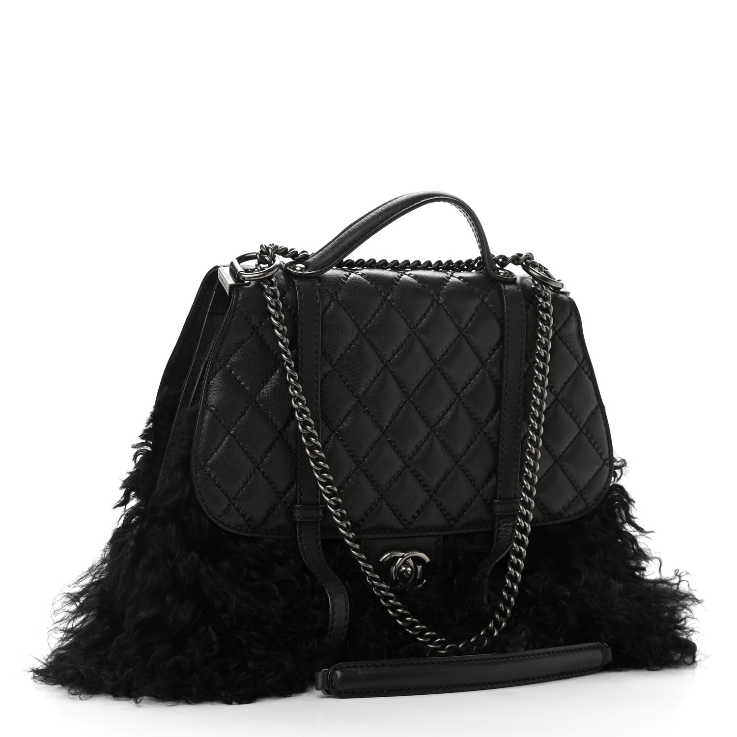 Chanel Lambskin Quilted Fur Paris Dallas Double Flap Bag Black 3 of 13