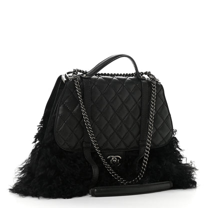 Chanel Lambskin Quilted Fur Paris Dallas Double Flap Bag Black 3 of 13