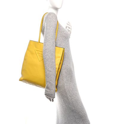 Prada Soft Calfskin Triangle Logo Embossed Tote Sole 2 of 10