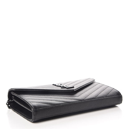 Saint Laurent Grain De Poudre Matelasse Chevron Monogram Chain Wallet Black 4 of 8