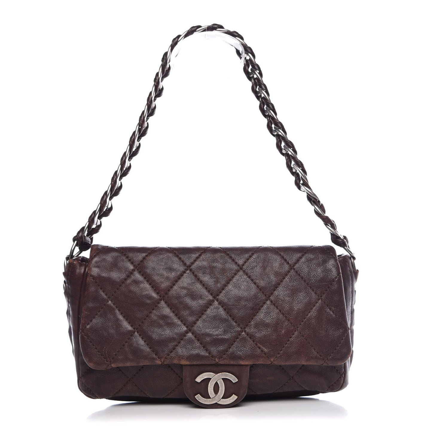 Calfskin Quilted Modern Chain Flap Brown