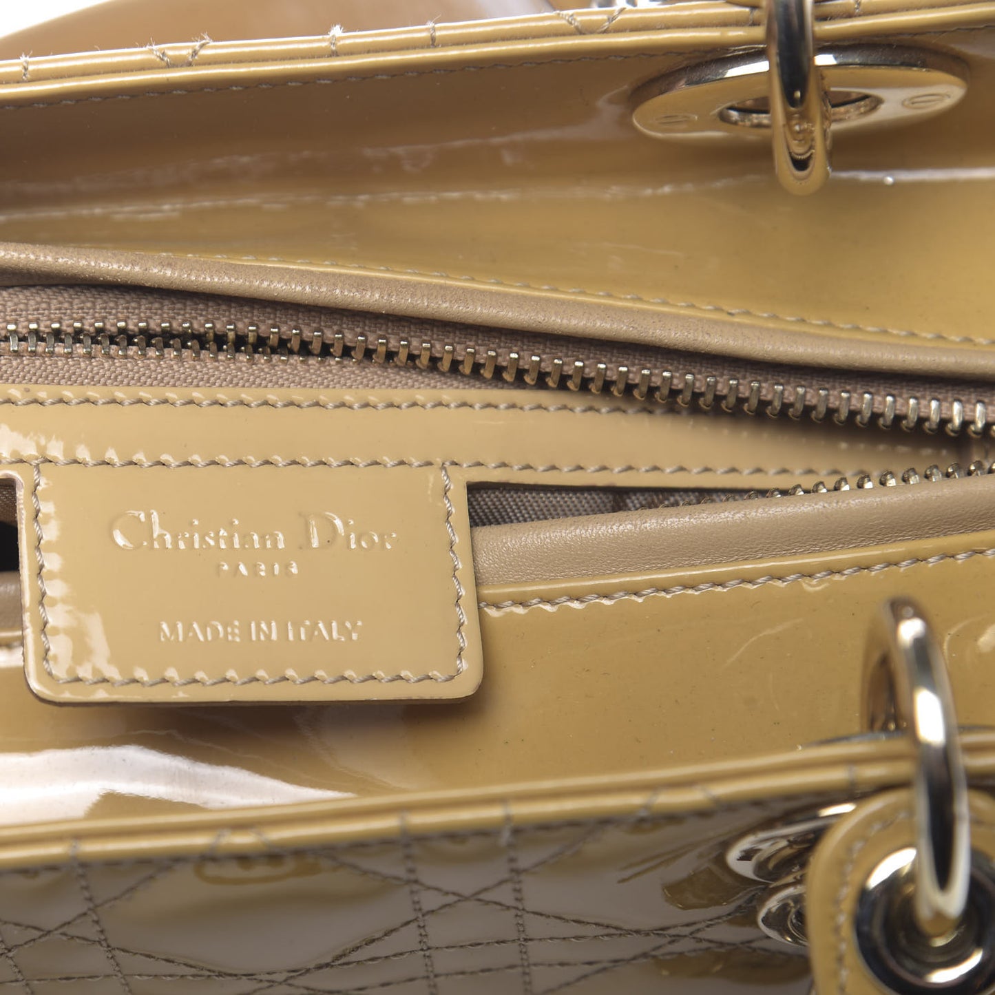 Patent Cannage Medium Lady Dior Dark Beige
