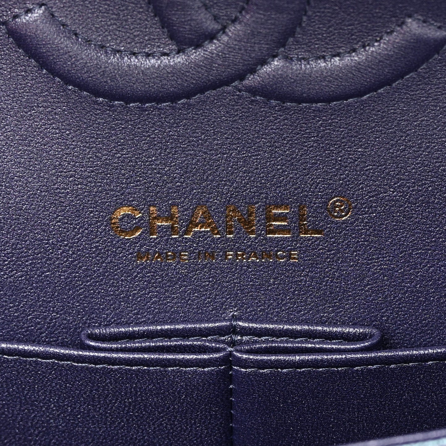 Iridescent Caviar Quilted Medium Double Flap Dark Blue