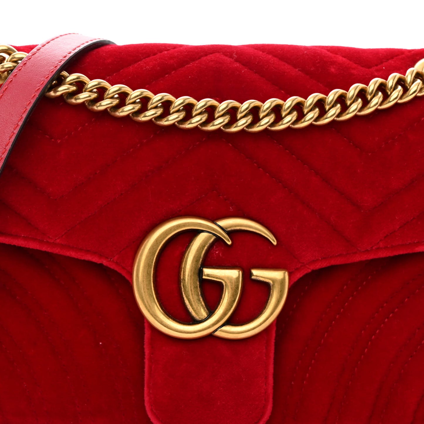Velvet Matelasse Small GG Marmont Shoulder Bag Hibiscus Red
