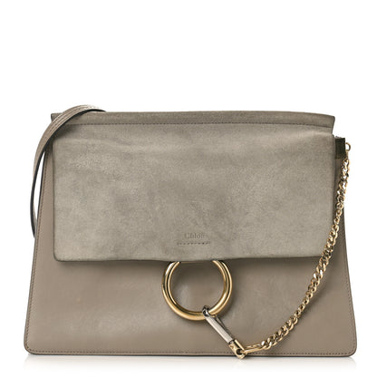 Chloe Calfskin Suede Medium Faye Shoulder Bag Motty Grey 1 of 12