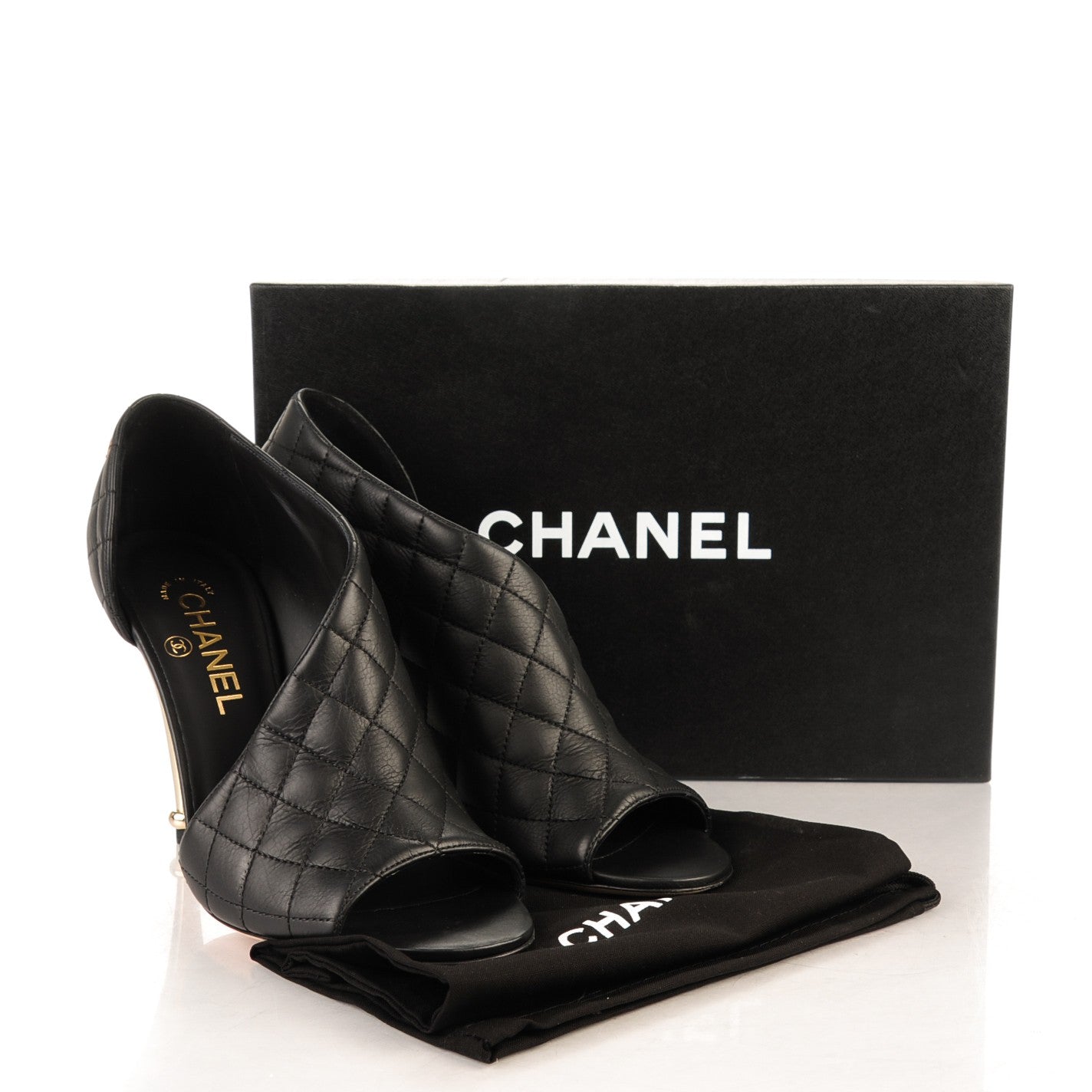 Calfskin Quilted Peep Toe Pumps 39 Black