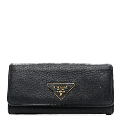 Prada Vitello Daino Continental Flap Wallet Black 1 of 8