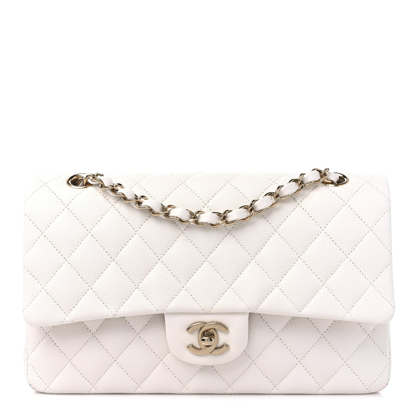 Caviar Quilted Medium Double Flap White