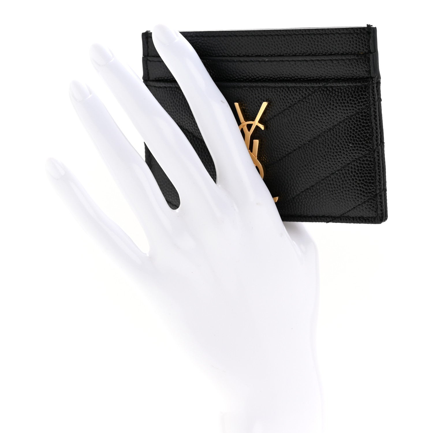 Saint Laurent Grain De Poudre Matelasse Chevron Monogram Credit Card Case Black 2 of 10