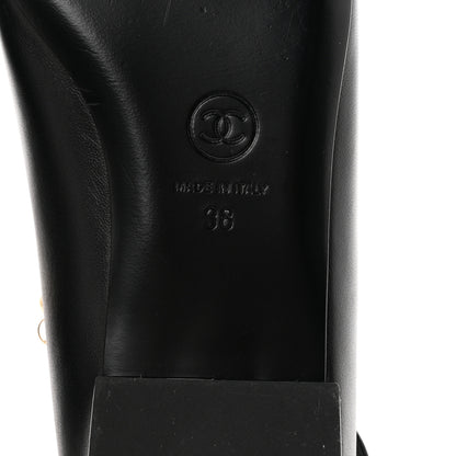 Chanel Shiny Lambskin Pearl Cap Toe Ankle Chain Ballerina Flats 38 Black 7 of 9