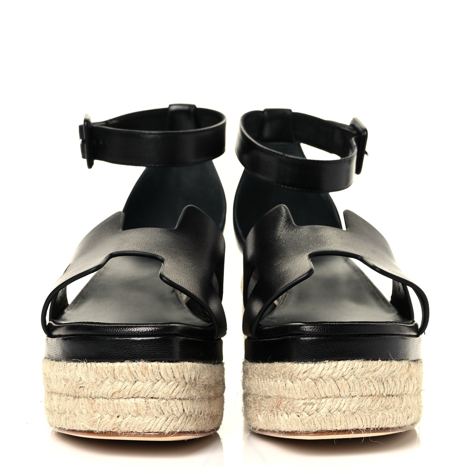 Hermes Goatskin Doll 60 Espadrille Wedge Sandals 39 Black 2 of 9