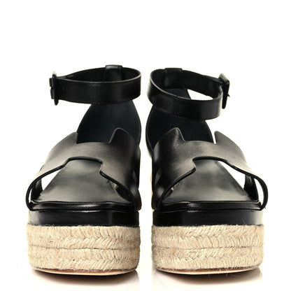 Hermes Goatskin Doll 60 Espadrille Wedge Sandals 39 Black 2 of 9