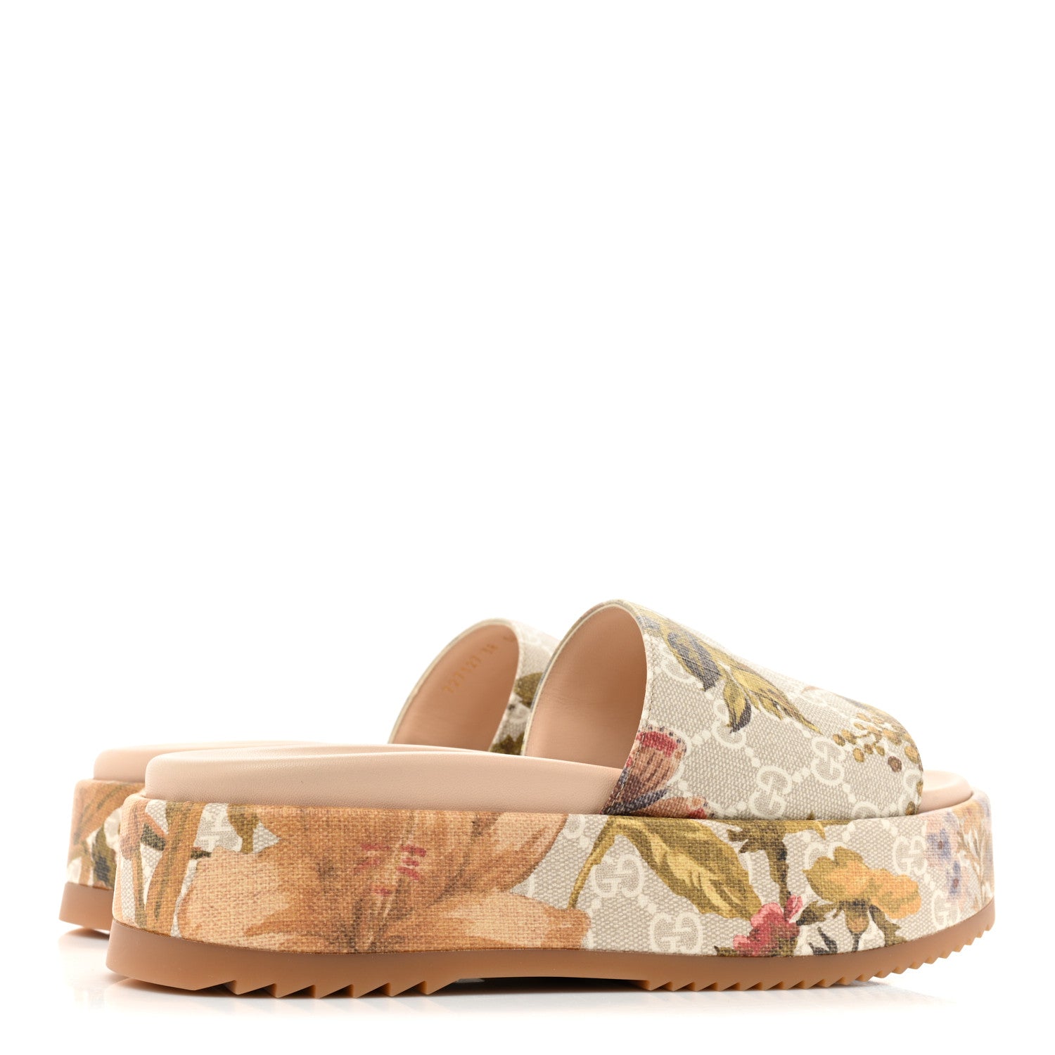 Gucci GG Supreme Monogram Water Flora Angelina Platform Slide Sandals 38 Beige White Multicolor 4 of 9
