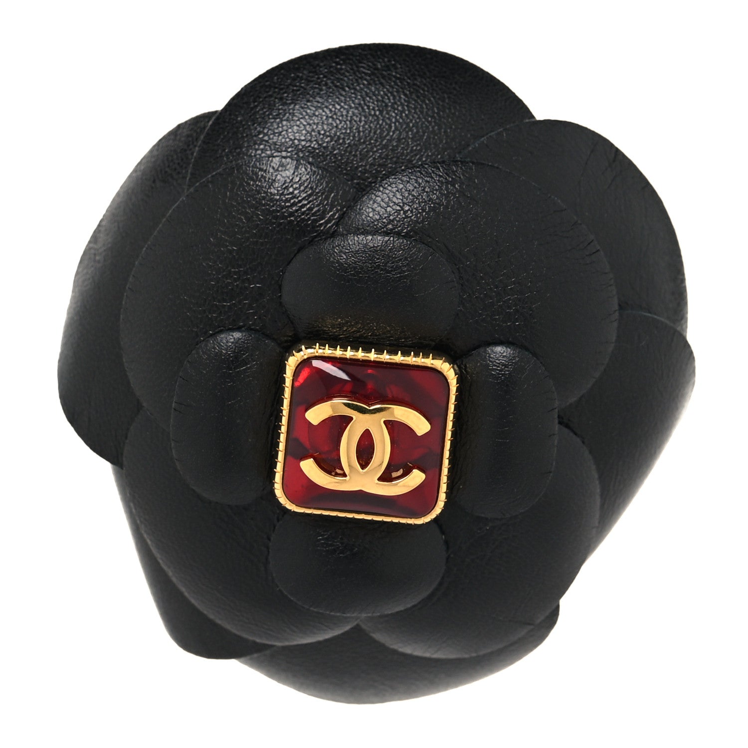 Chanel Lambskin Crystal Camellia CC Barrette Hair Clip Black 1 of 3