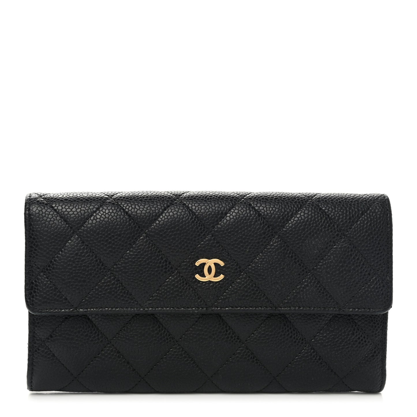 Caviar Quilted Large Gusset Flap Wallet Black