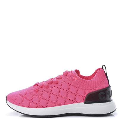 Chanel Mixed Fibers Quilted Womens CC Sneakers 37 Bright Pink 1 of 7