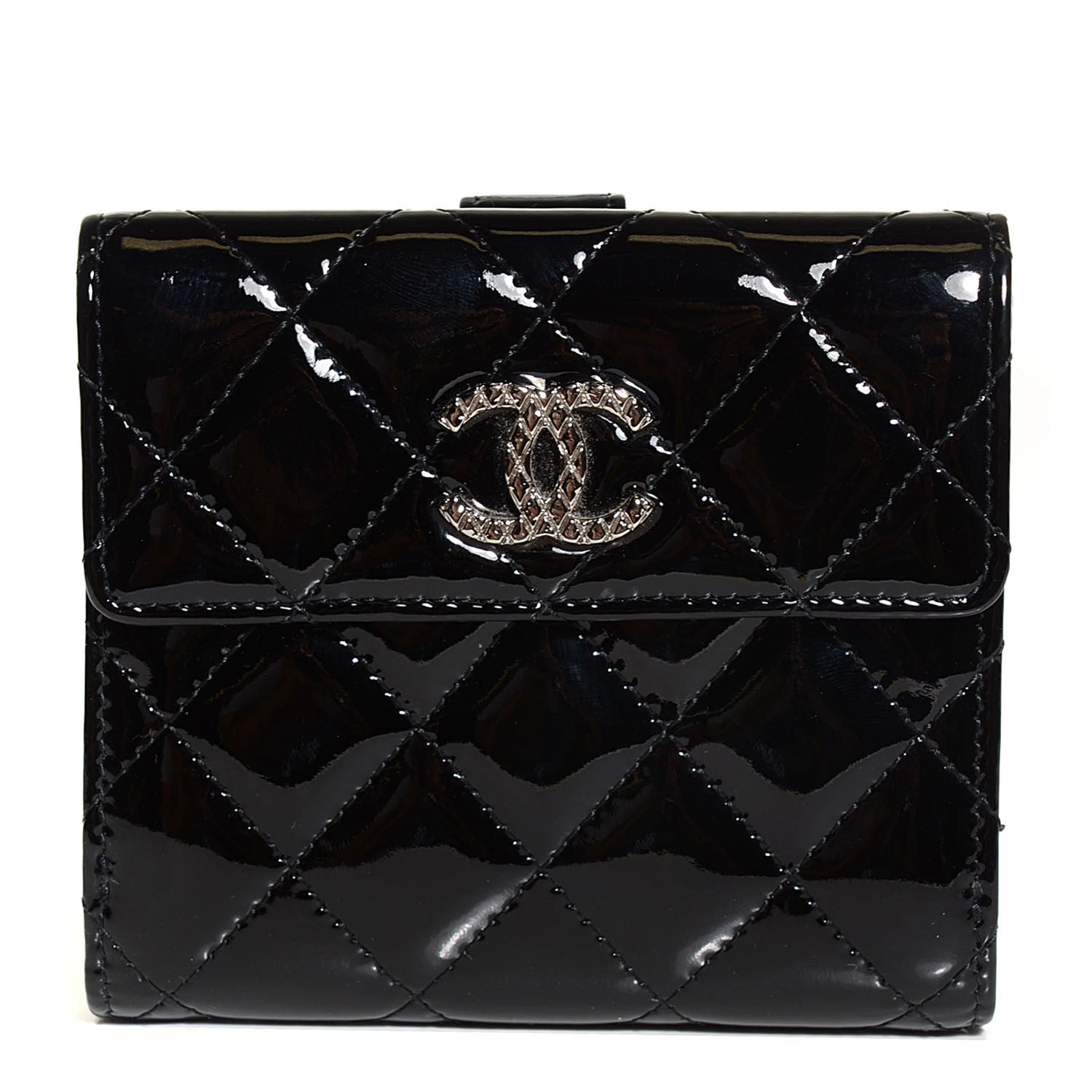 Chanel Patent Quilted Brilliant French Flap Wallet Black 1 of 9