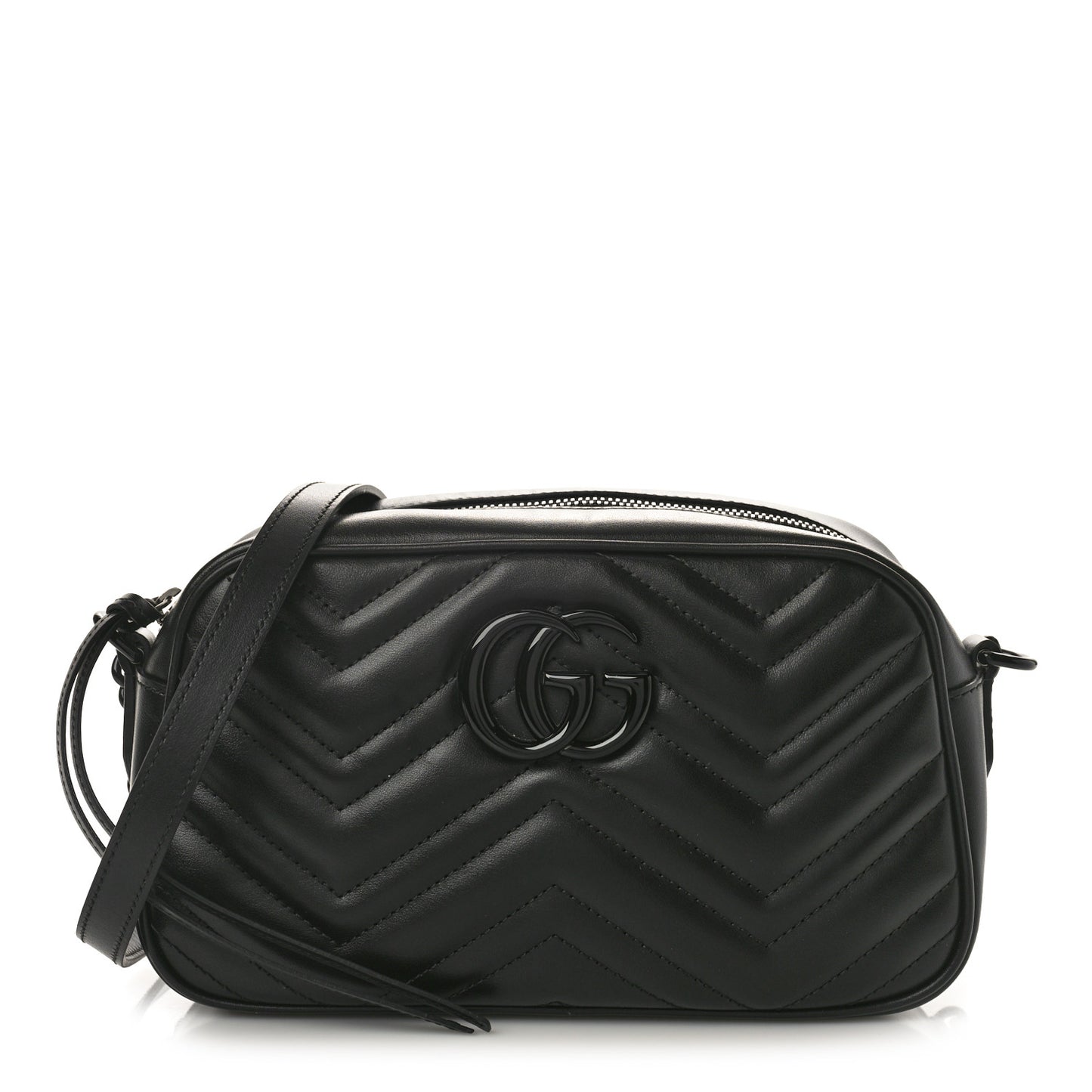 Calfskin Matelasse Monochrome Small GG Marmont Chain Shoulder Bag Black