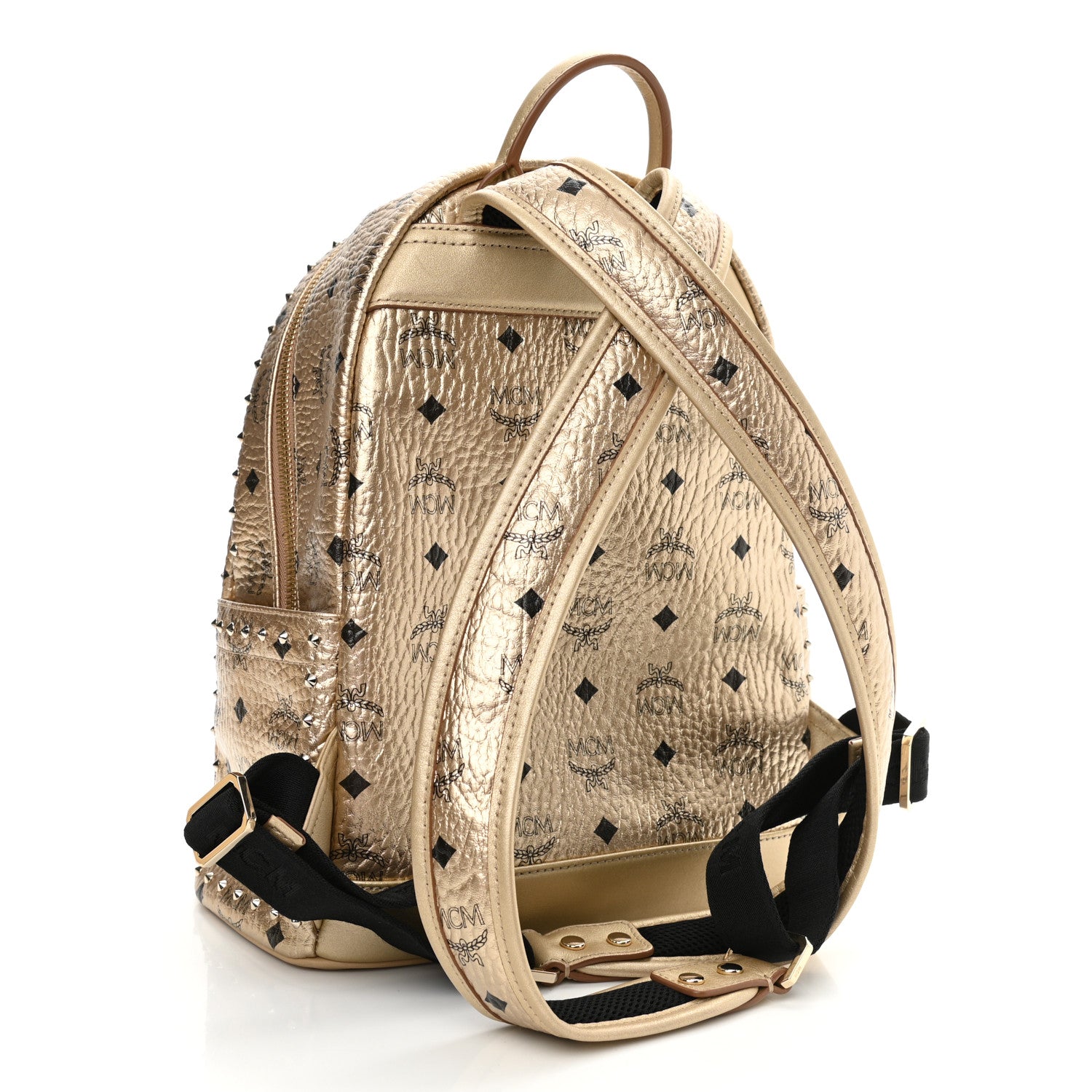 MCM Metallic Visetos Outline Stud Small Stark Backpack Gold 3 of 12