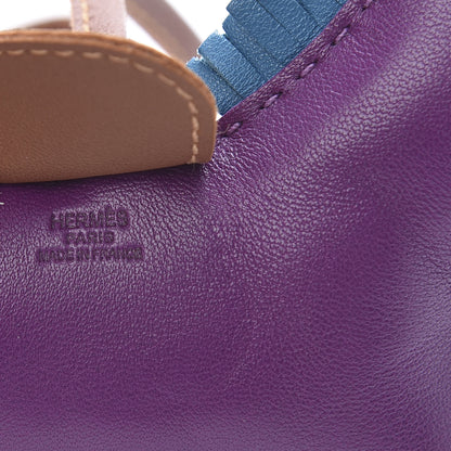 Hermes Milo Lambskin Grigri Rodeo Horse Bag Charm MM Anemone Bleu Izmir Fauve 3 of 5