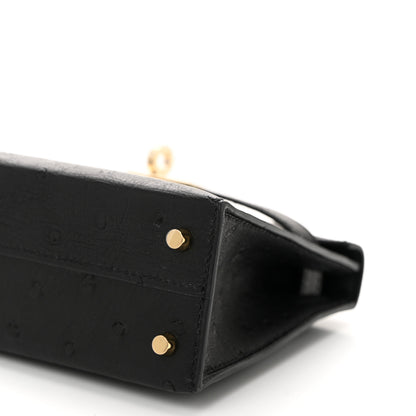 Hermes Ostrich Kelly Sellier Mini 20 Black 10 of 11