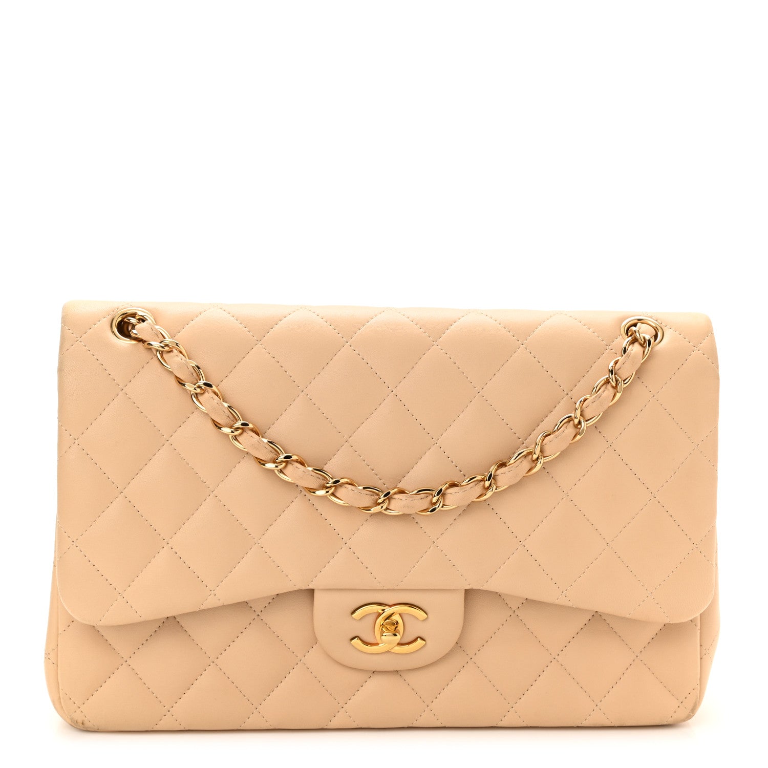 Chanel Lambskin Quilted Jumbo Double Flap Beige 1 of 19