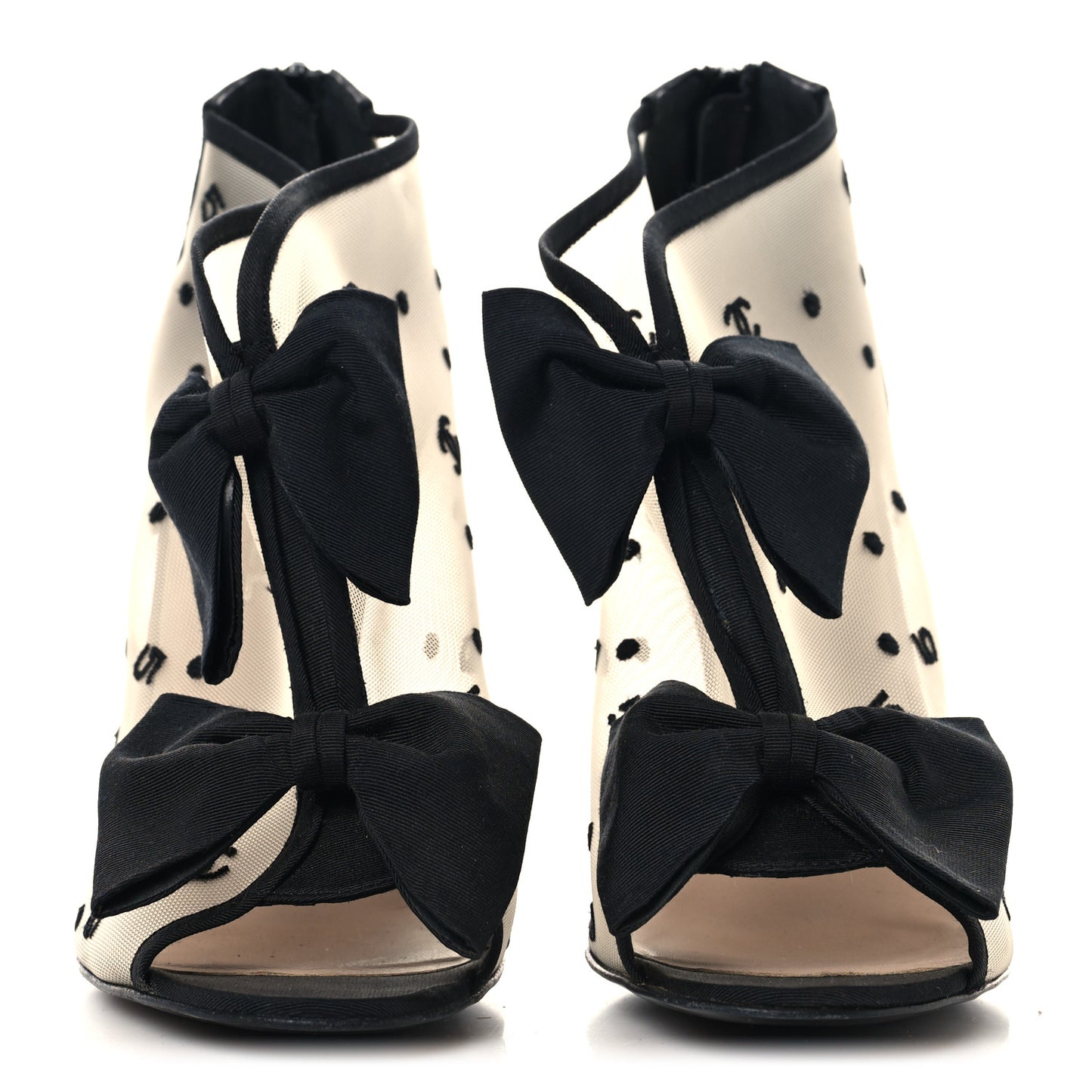 Mesh Grosgrain Bow Peep Toe Booties 39 Black