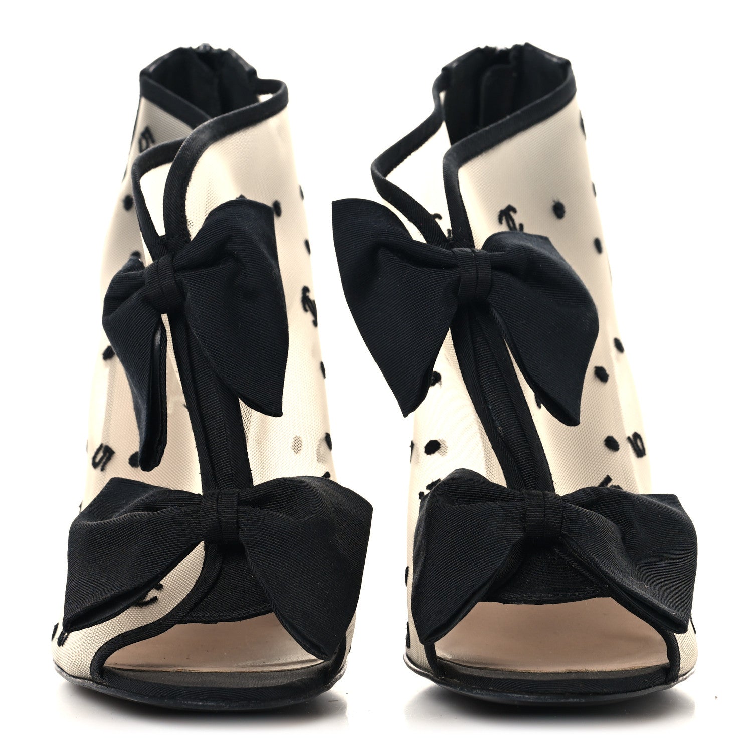Chanel Mesh Grosgrain Bow Peep Toe Booties 39 Black 3 of 9
