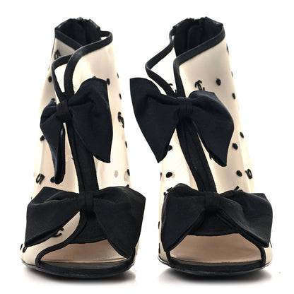 Chanel Mesh Grosgrain Bow Peep Toe Booties 39 Black 3 of 9